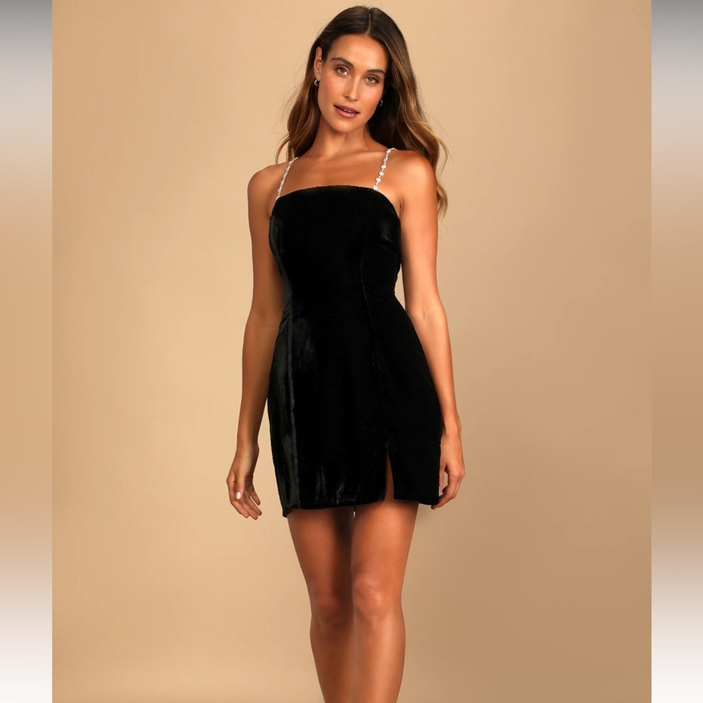 Lulus Loaded with Luxe Black Velvet Rhinestone Bodycon Mini Dress
